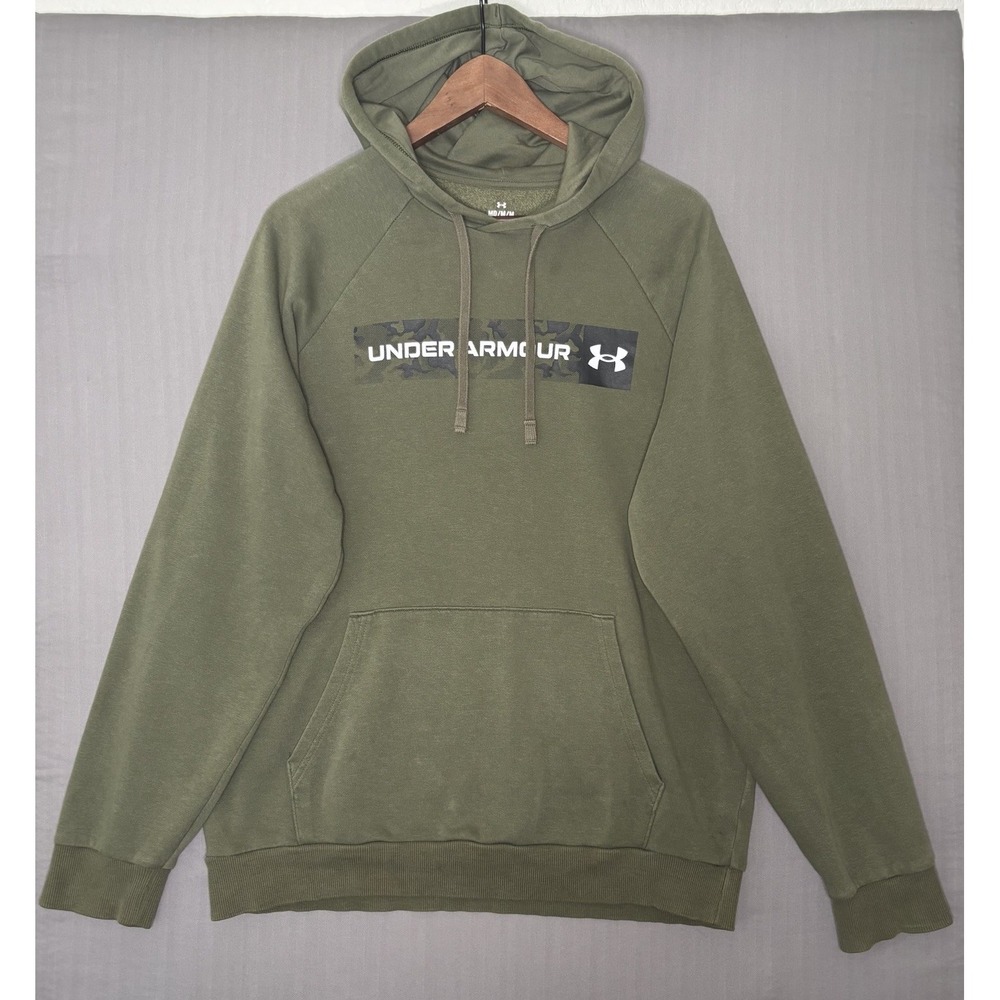 Under Armour Men's Fleece Hoodie Size Medium Camo Chest Stripe  Olive Green